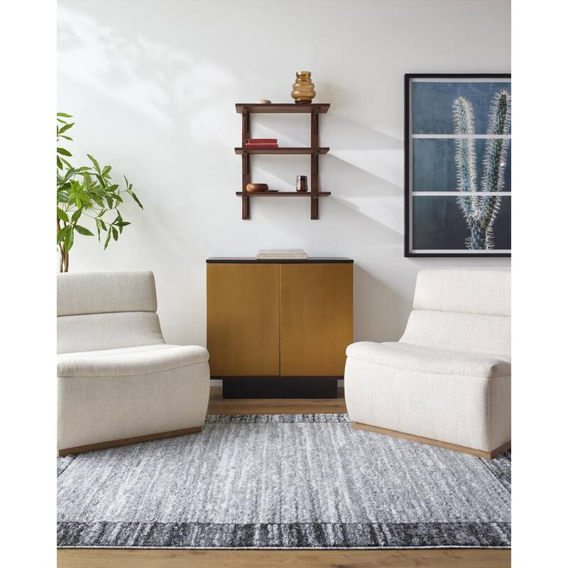 Livabliss Transitional Andorra Plus Border Area Rug - 5'3" x 7' - Black/Blue