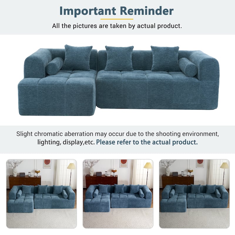 101.2" Chenille Sectional Sofa Full Compressed Sofa Modular Sofa Couch with 2 Side Pockets, Free Combined Sofa