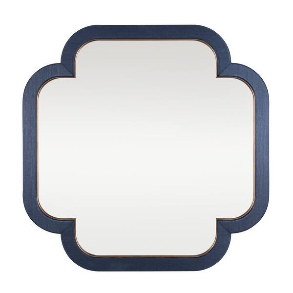 slide 2 of 5, Varaluz Swiss Wall Mirror 36"W x 36"H - Dark Blue Grasscloth/Weathered Brass