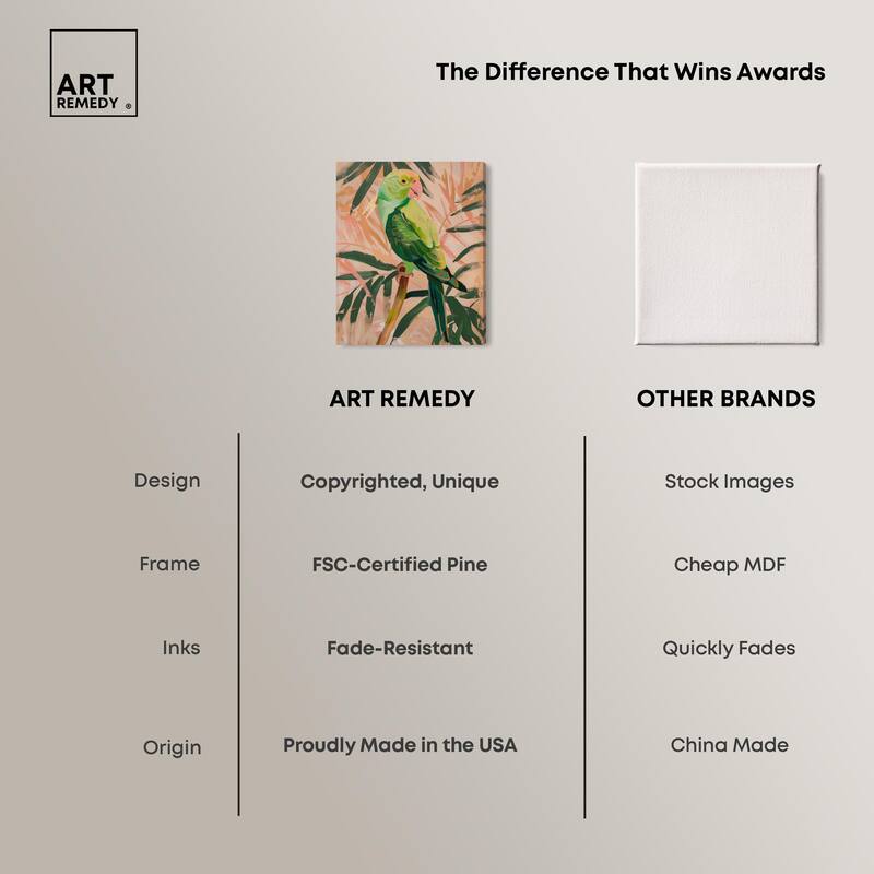 Coral and Green Parrot Canvas by Art Remedy, Gallery Wrapped