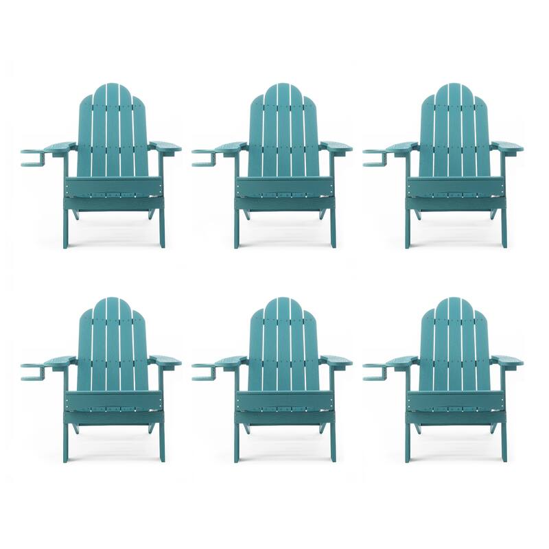 Foldable HDPS Weather Resistant Patio Adirondack Chairs With Cup Holder Set of 6 - 35"D x 30"W x 36.2"H