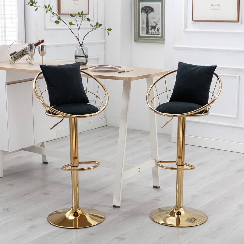 Velvet Bar Chair, 360 Degree Rotation Adjustable Counter Chair Set of 2