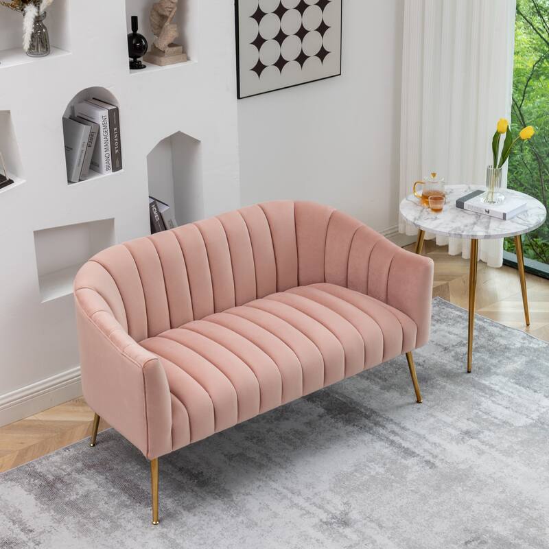 SEYNAR Modern Glam Comfy 50" Metal Legs Curved Sofa 2 Seaters Loveseat with Tufted Back