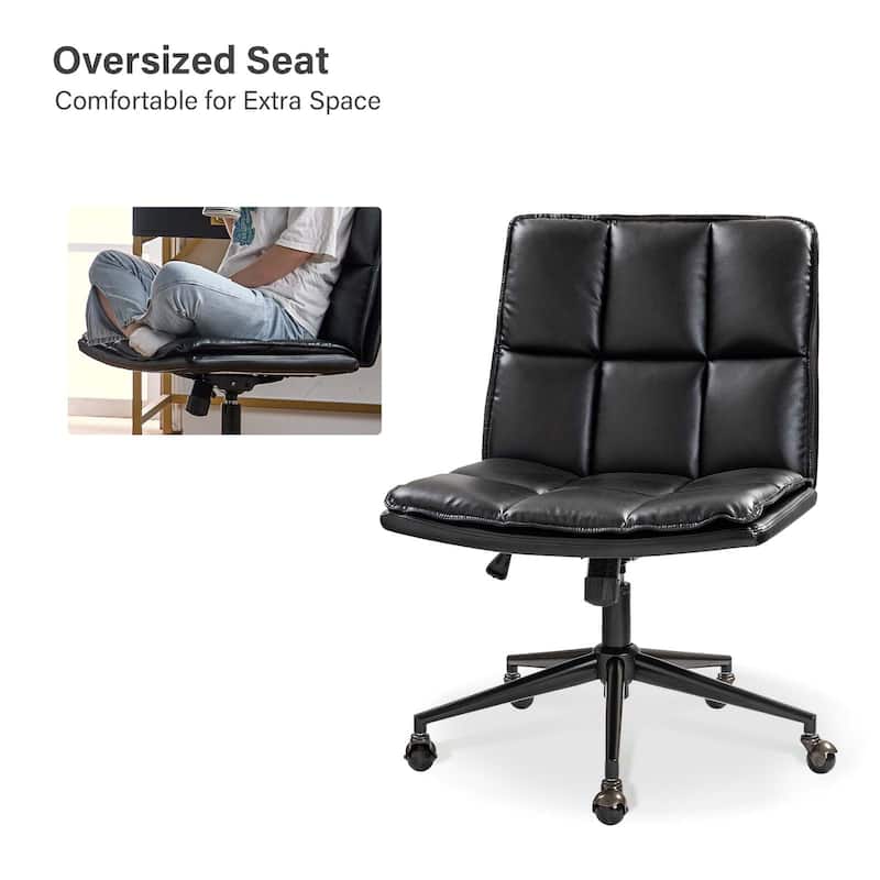 Judy Mid-century Modern Oversize Faux Leather Swivel Tilting Task Office Chair By HULALAHOME