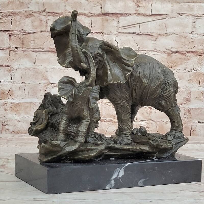 Mother Imitative Elephant Calf Bronze Statue Sculpture Figure On Marble Base Barye