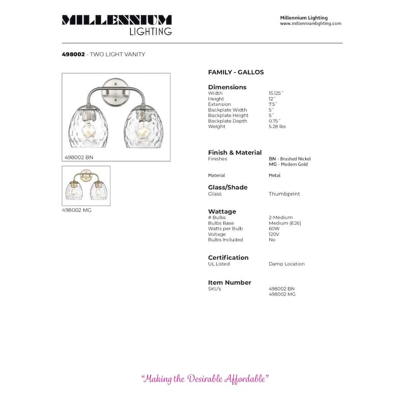 Millennium Lighting Gallos Vanity Light with Clear Thumbprint Glass Shades