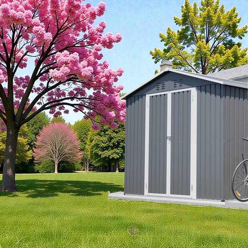 8 x 12 FT Outdoor Metal Storage Shed with Lockable Double Doors, Aluminum Frame Tool Shed for Backyard