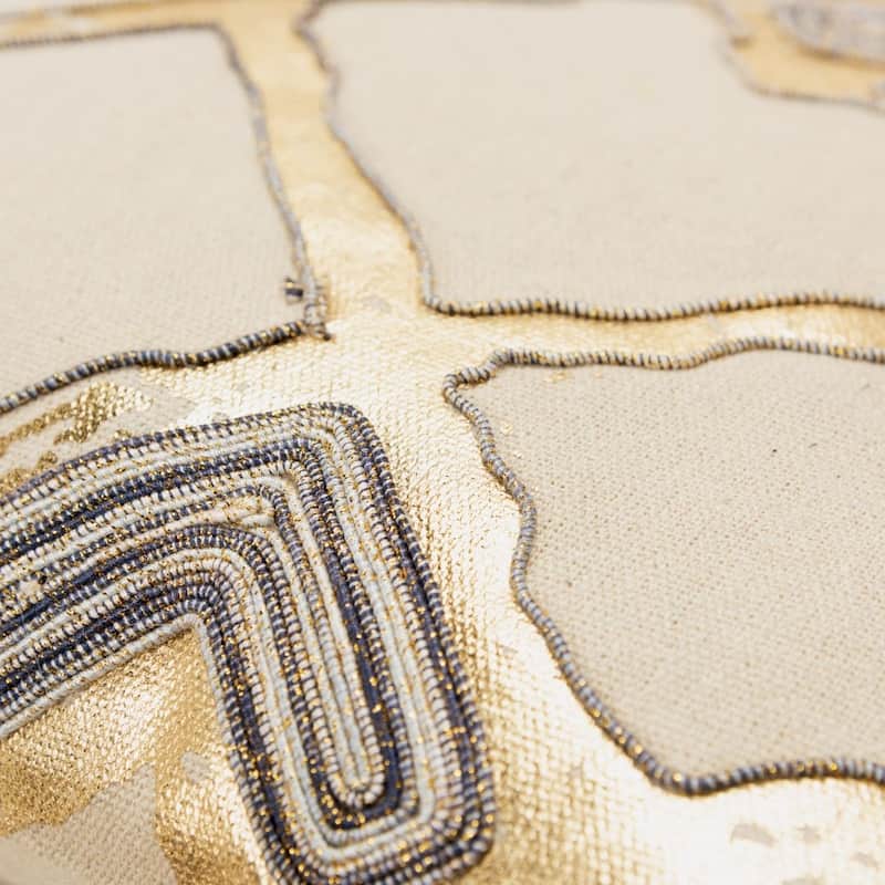 Rizzy Home Beige, Metallic Gold, and Grey Geometric Throw Pillow