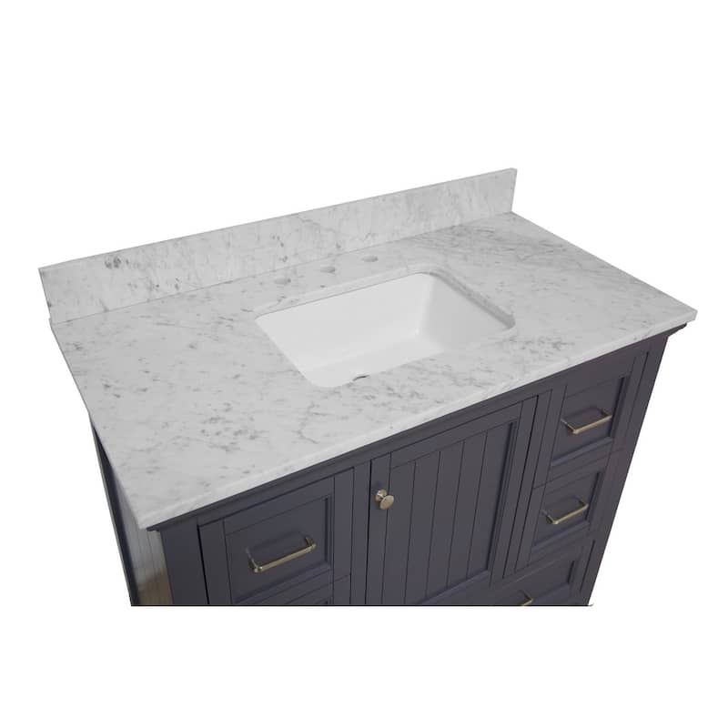 KitchenBathCollection Paige 42" Bathroom Vanity with Carrara Marble Top