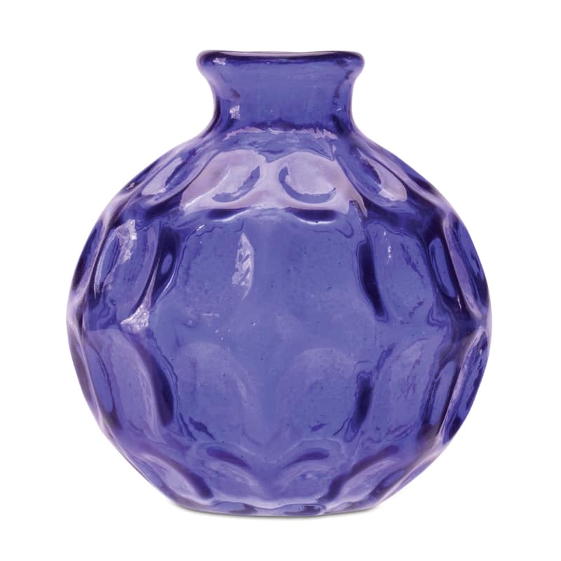 Set of Two Blue Glass Round Table Vases - 4.25