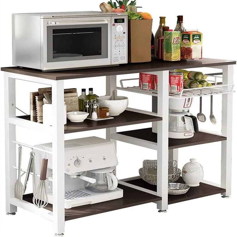 3-Tier Kitchen Baker's Rack Storage Cart Workstation Shelf - 15.7"D x 35.4"W x 32.7"H - Walnut Black