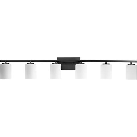 Replay Collection Six-Light Textured Black White Glass Vanity Light - 48 in x 6 in x 7.62 in