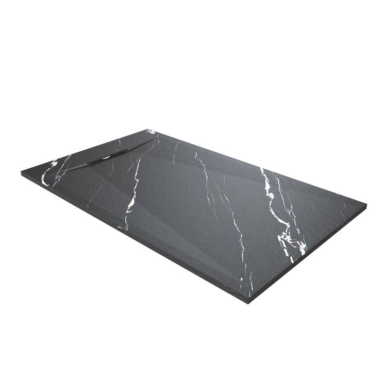 SMC Alcove Shower Pan Base with Reversible Drain, Low Profile, Wheelchair Access, Slip-Resistant, cUPC Certified - Carrara Black - 60' x 36"