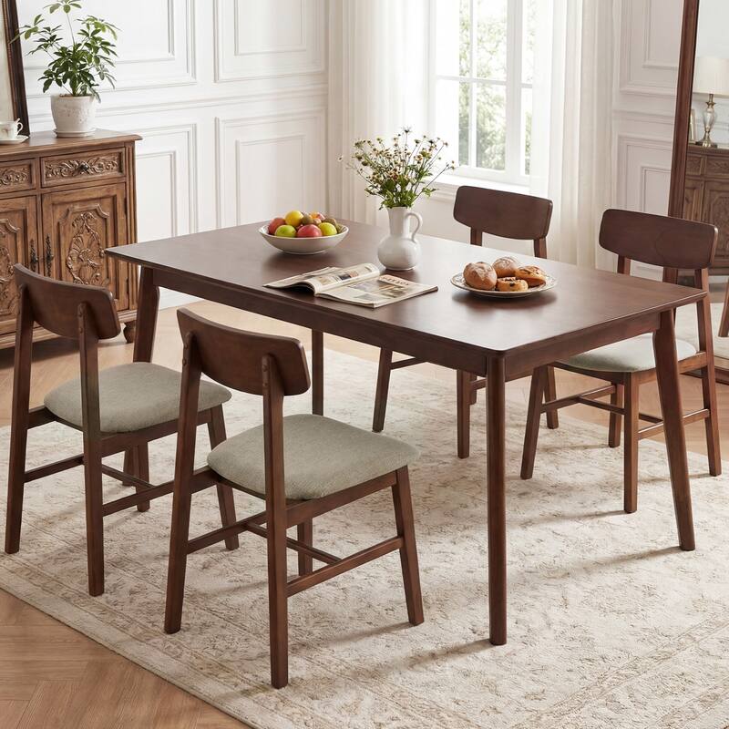 Gymax 4PCS Dining Chairs w/Curved Backrest Linen Fabric Upholstered