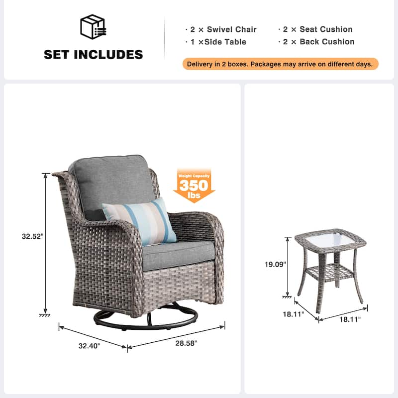 OVIOS 3-piece Patio Wicker Swivel Chair Set