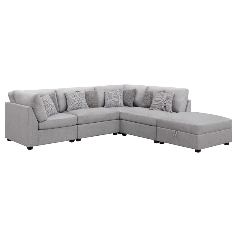 Cambia 5 Piece Modular Sectional Sofa with Ottoman, Gray, 8 Pillows