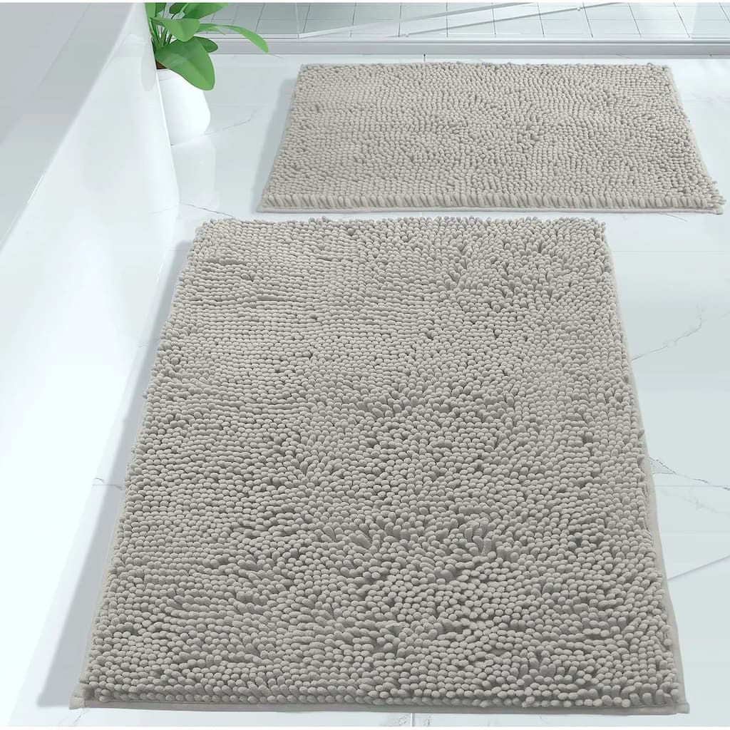 Large 2 Piece Set Warm Grey Soft Cozy Plush Chenille Bath Mat Bathroom Rug