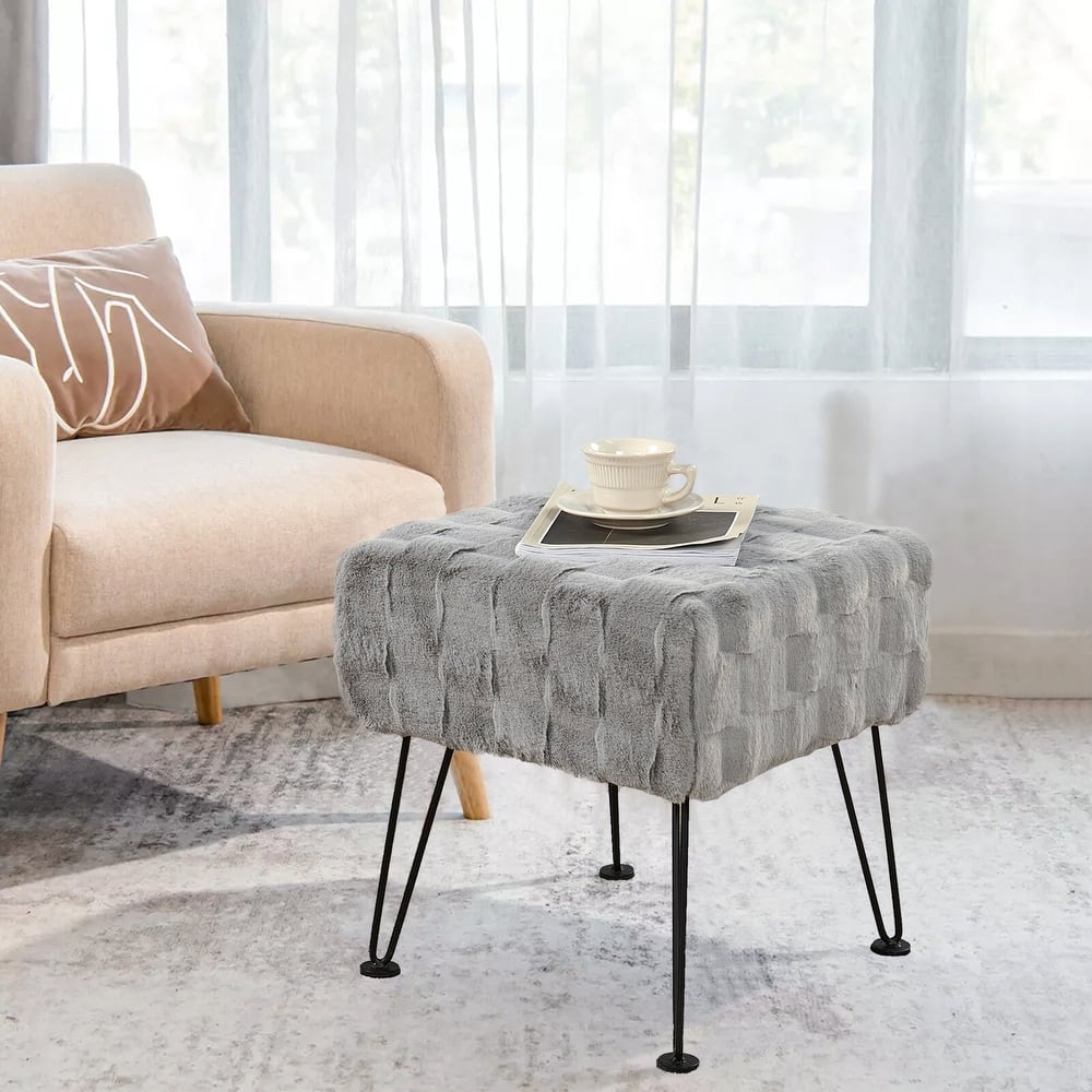 Home Soft Things Brick FauxFur Stool Soft Ottoman Furry Padded Seat