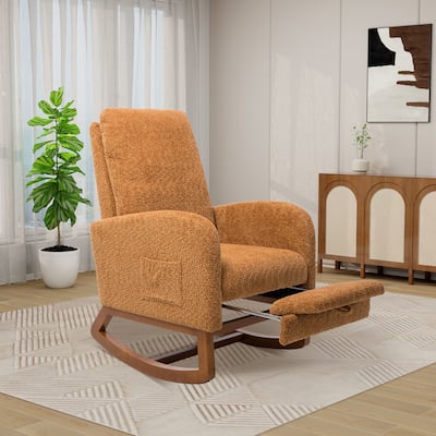 High Back Rocking Chair with Retractable Footrest
