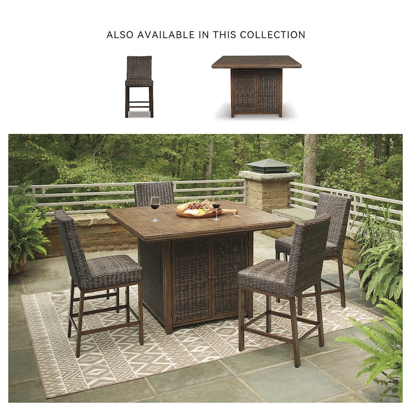 Signature Design by Ashley Paradise Trail Outdoor Medium Brown Square Bar Table with Fire Pit