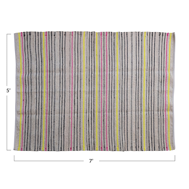 Jute and Cotton Striped Rug - 84.0"L x 60.0"W x 0.5"H