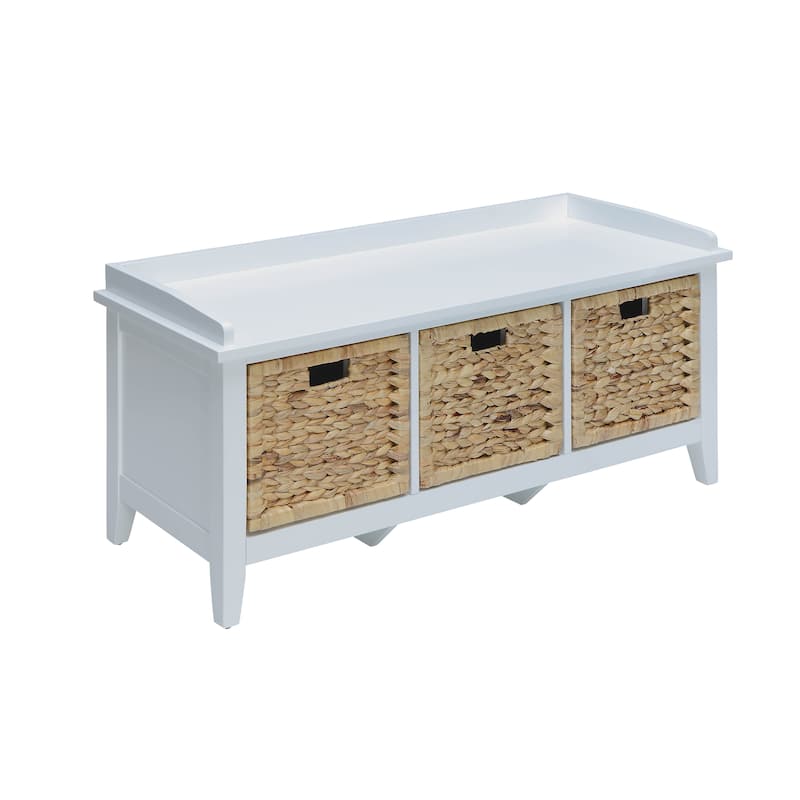 Flavius Rattan & White Finish Bench W/Storage