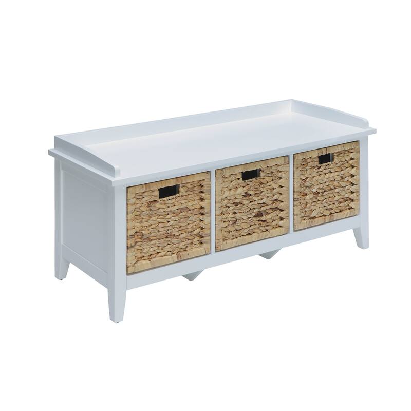 Rattan and White Finish Bench W/Storage