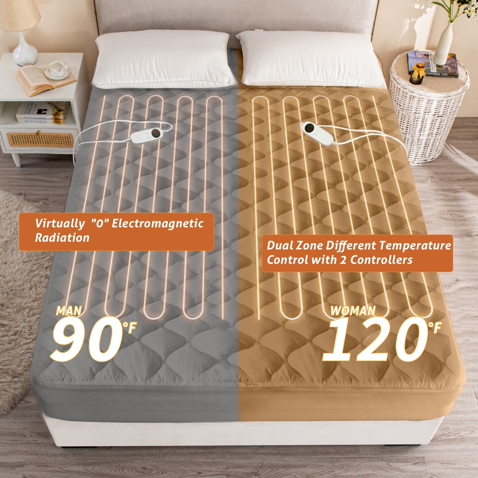 Comfortable Quilted Electric Heated Mattress Pad Bed Bath