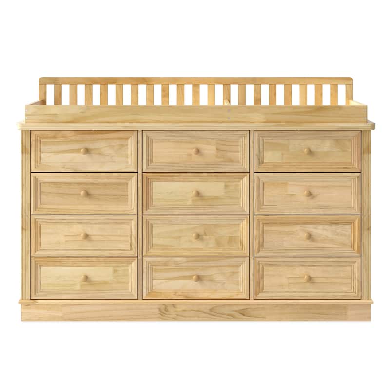 Extra Wide Solid Pine Wood 12-Drawer Changing Table Dresser – 59.9" Real Wood Nursery Dresser with Removable Topper