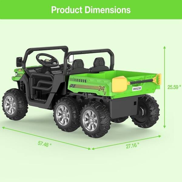 dimension image slide 3 of 5, 24V 2 Seater Ride On Dump Truck with Remote Control Electric UTV Car