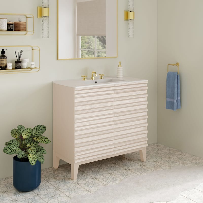 Cascade 30" Freestanding Bathroom Vanity In White Oak With 3-Hole Widespread Sink Top - 30