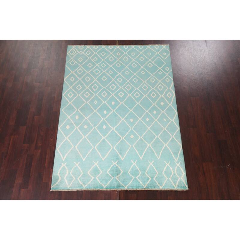 Contemporary Moroccan Vegetable Dye Area Rug Hand-knotted Wool Carpet - 5'6" x 7'9"