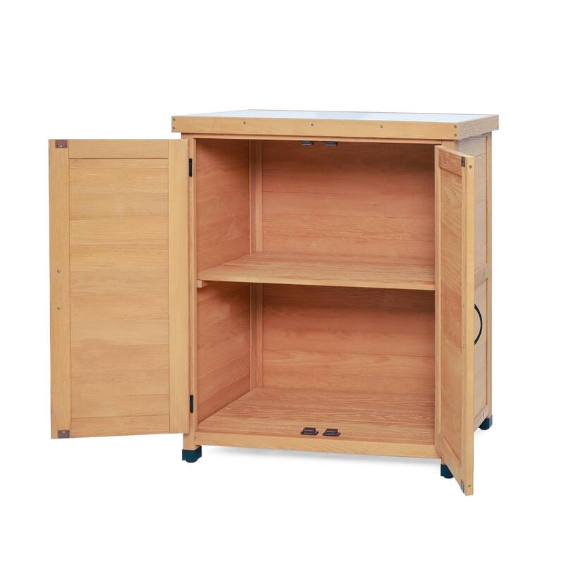 39" Wooden Rustic Potting Bench Table, Storage Cabinet Garden Shed with 2-Tier Shelves and Side Hook