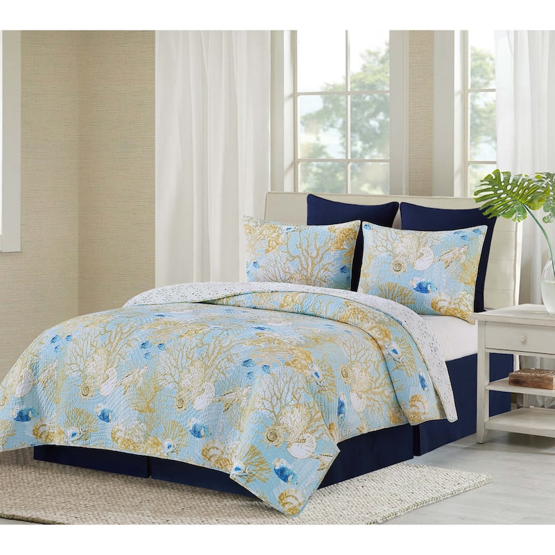 Belmont Reef Coastal Cotton Reversible Machine Washable Quilt Set