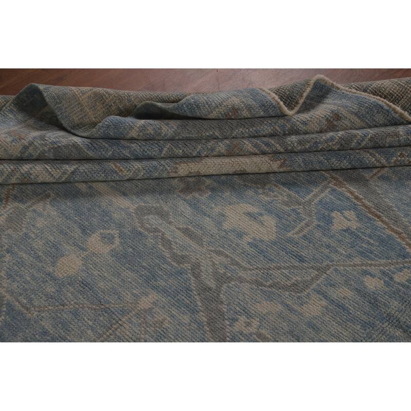 Hand Knotted Oriental 100% Wool Carpet Transitional All-Over Navy Blue & Blues Oushak Area Rug - 14' 11'' X 10' 11''