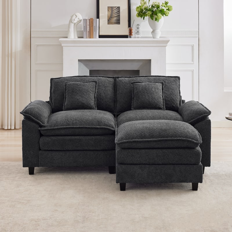78" Comfy Cloud Couch Sectional Loveseat Boucle Sofa With Ottoman and Wide Armrests