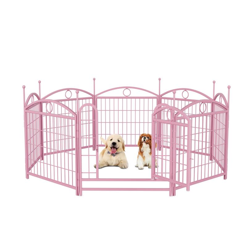 Dog Playpen 24 inch 8 Panels Metal Dog Pen Pet Dog Fence with Doors, Heavy Duty Dog Fence Puppy Pen Foldable Pet Exercise Pen