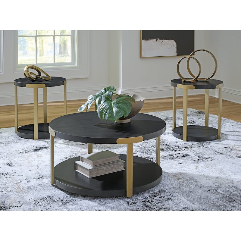 Signature Design by Ashley Shylore Black/Gold Table (Set of 3) - 37"W x 37"D x 18"H
