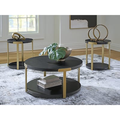Signature Design by Ashley Shylore Black/Gold Table (Set of 3) - 37"W x 37"D x 18"H