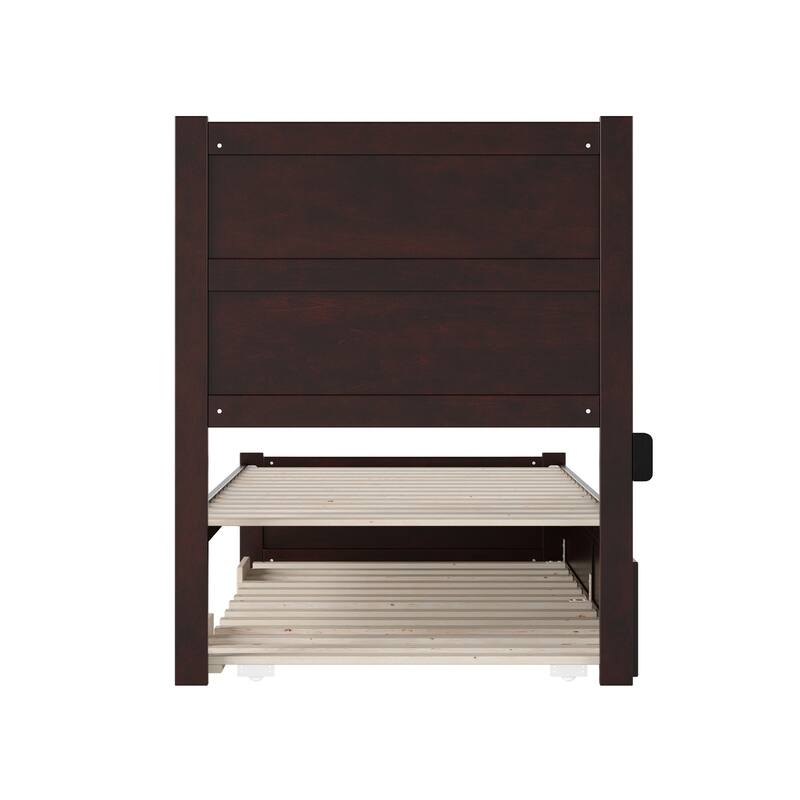 Twin XL Bed with Trundle & Charging Station - Espresso Modern Platform Bed Frame & Slat Kit