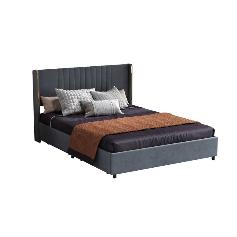 Upholstered Bed with LED Lighting and Storage - Bedroom Elegance