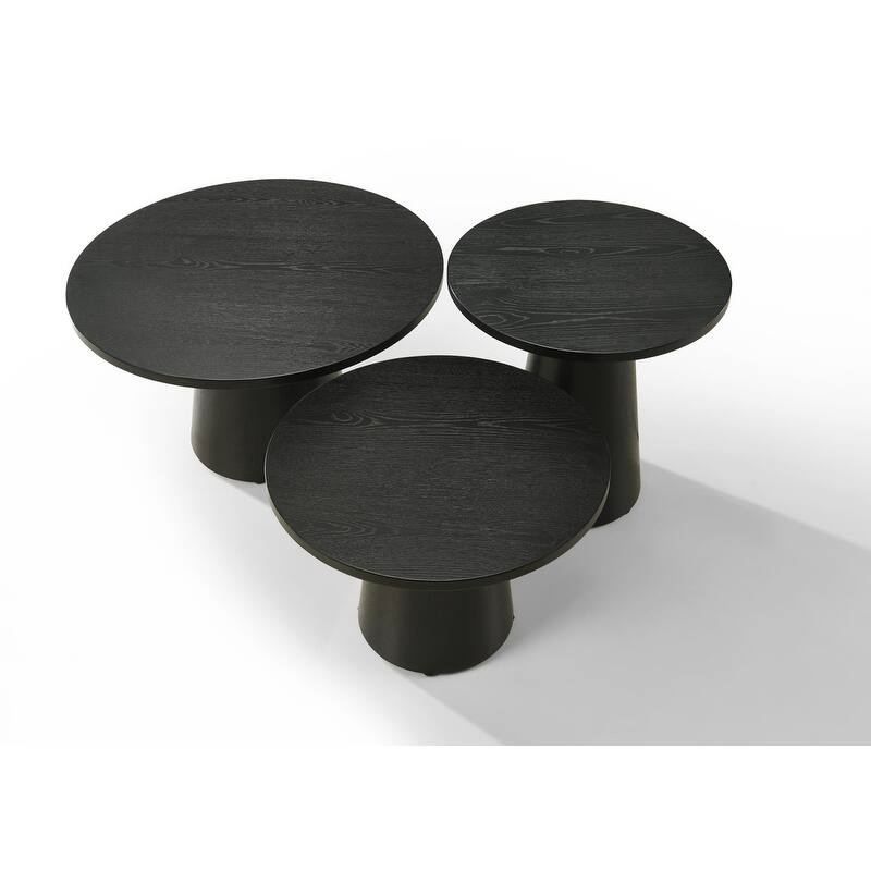 Grantham Black 3Pc Coffee, End, & Console Occasional Table Set with Pedestal Base