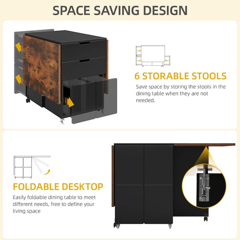 Moasis 5 Pieces 7 Pieces Folding Dining Set with Drop Leaf Table and Storage Stools for up to 6 People