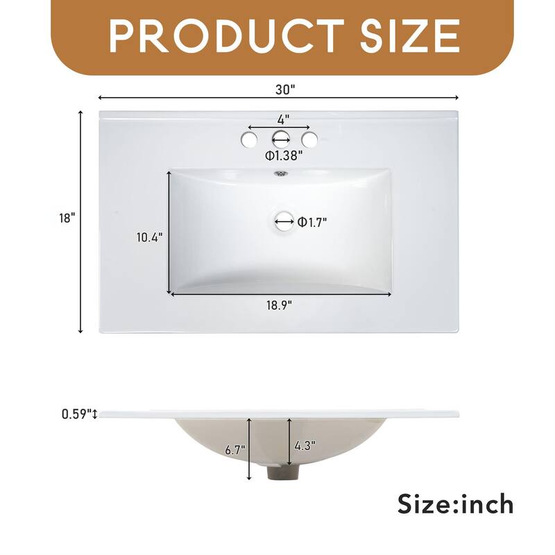 Bathroom Vanity with Ceramic Sink, Soft-Close Door with Built-in Shelf, Deep Drawer, Standard Drawer, Long Divider Drawer