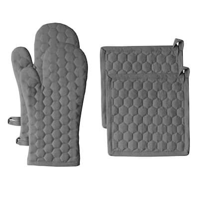 Fabstyles Fouta Cotton Oven Mitt & Pot Holder Set of 4 - 7x12 , 8x8