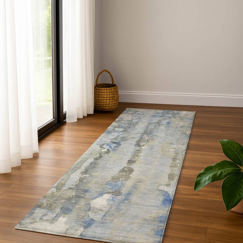 Premium Washable Super Soft Contemproary Rugged Mayfield Rug - Sky - 2'3" x 7'6"