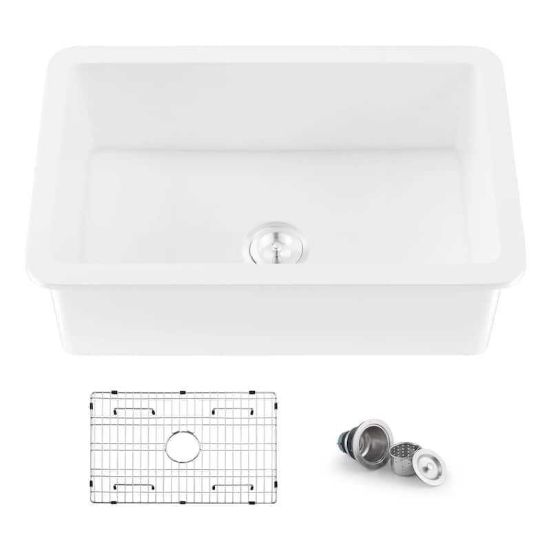 Landis 30″ Fireclay Kitchen Undermount Sink Single Bowl - Glossy White
