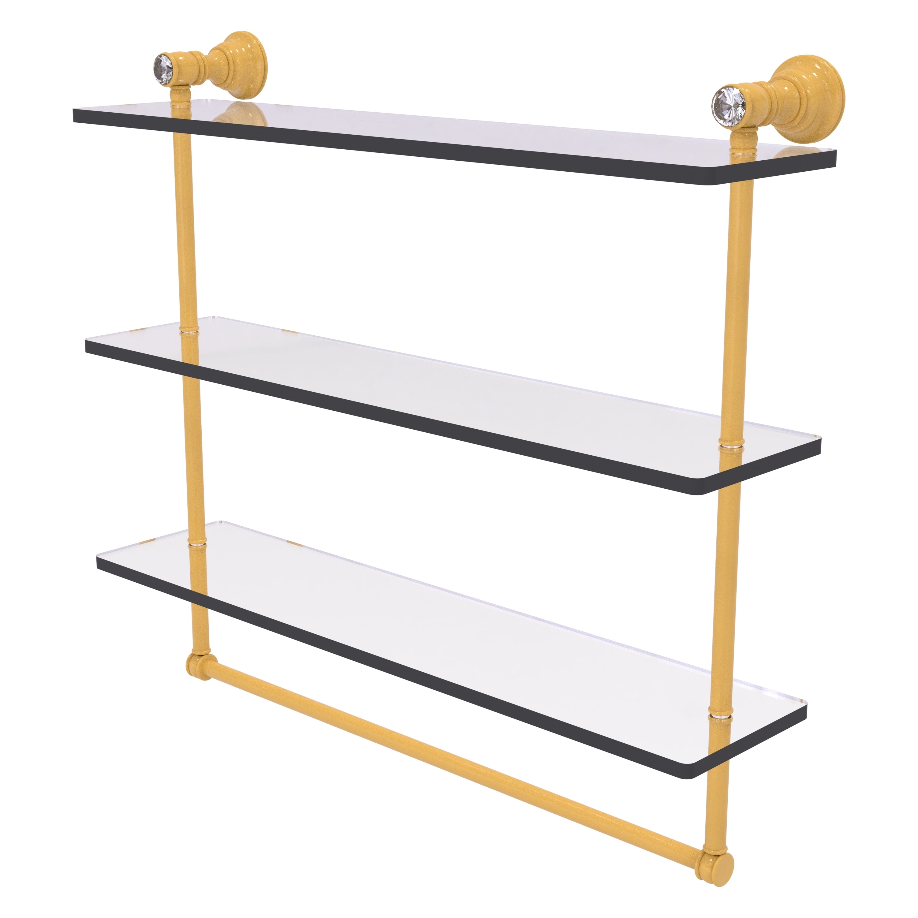 Allied Brass Carolina Crystal Collection 16 Inch Triple Glass Shelf with Towel Bar