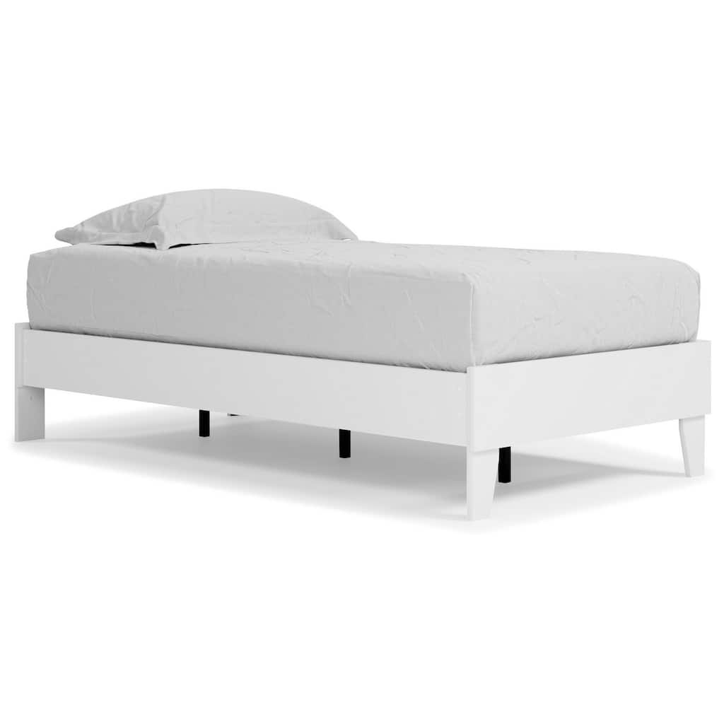 Asher Modern Twin Size Platform Bed, Minimalistic Crisp White Wood Base