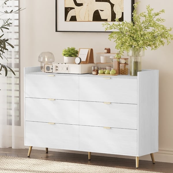 55" Long 6-Drawer Dresser with Marbled Worktop, Metal Legs & Handles for  Bedroom Storage, Modern Storage Cabinet, White - Bed Bath & Beyond -  42317646